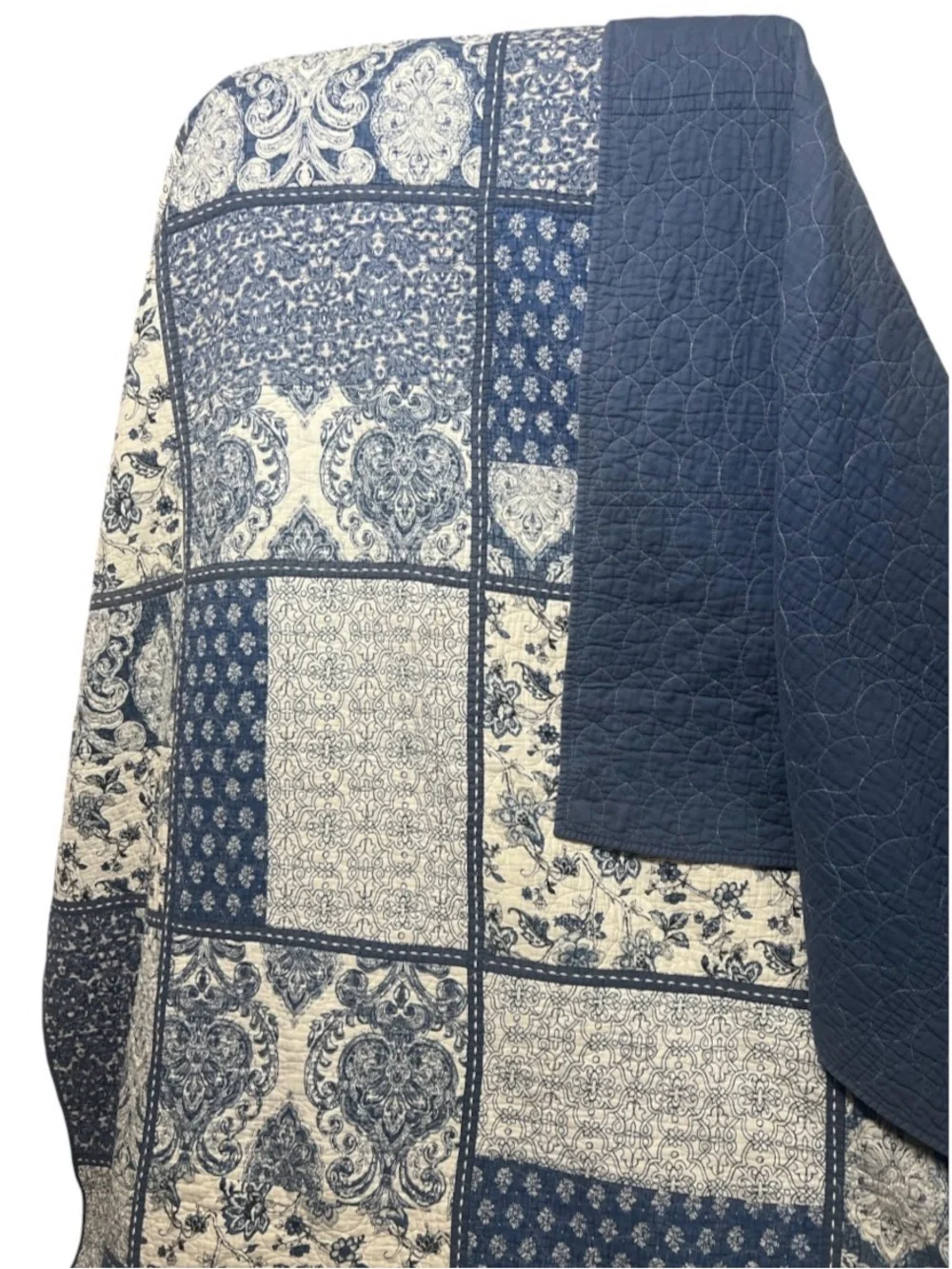 Sunham Home Fashions Blue Patchwork Cotton Quilt – 88” x 83” Queen / Full